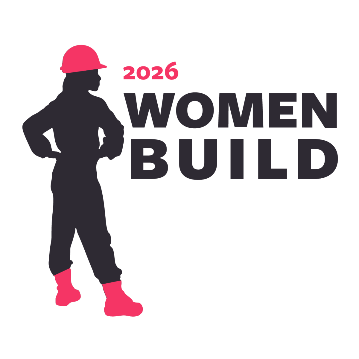 Silhouette of a woman in a pink hard hat: 2026 Women Build