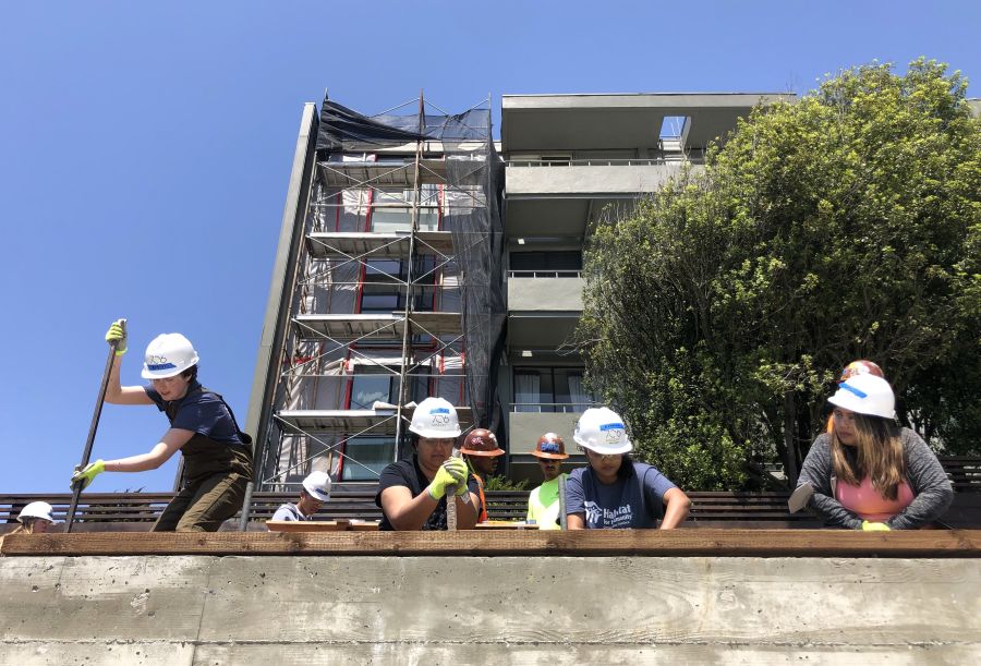 Volunteers working on construction
